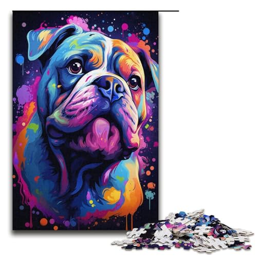 Puzzle für Erwachsene, 1000 Teile, „Die farbenfrohe Psychedelie Einer sanften Bulldogge“, Puzzlespielzeug, Denkspiel, Geburtstagsgeschenk, Geschenke, Wandkunst (Größe 38 x 26 cm) von LLONGKT