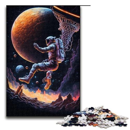 Puzzle für Erwachsene, 1000 Teile, Astronauten Spielen Basketball, Holzpuzzle, Familiendekoration, Größe 50 x 75 cm von LLONGKT