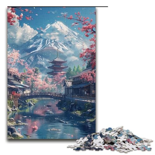Puzzle für Erwachsene, 1000 Teile, Berg Fuji und Kirschblüte, Puzzle für Erwachsene, Papppuzzle, anspruchsvolles Spiel (Größe 38 x 26 cm) von LLONGKT