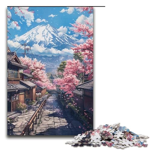 Puzzle für Erwachsene, 1000 Teile, Berg Fuji und Kirschblüte, Stressabbau, Weihnachtswunschliste mit Weihnachtsmann (Größe 38 x 26 cm) von LLONGKT