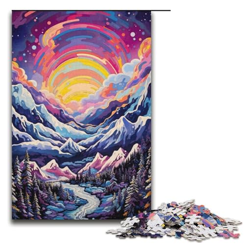 Puzzle für Erwachsene, 1000 Teile, Berg mit bunten Sternen, Stressabbau, Weihnachtswunschliste mit Weihnachtsmann (Größe 38 x 26 cm) von LLONGKT