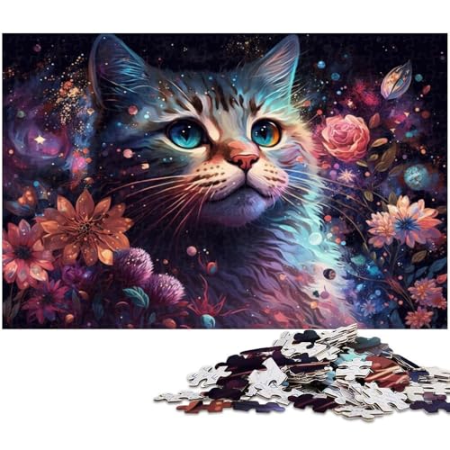 Puzzle für Erwachsene, 1000 Teile, Blumenkatze, anspruchsvolles Spiel, ganze Familie, Größe 38 x 26 cm von LLONGKT