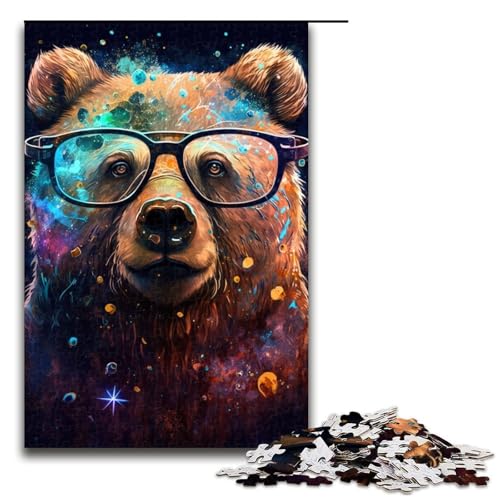 Puzzle für Erwachsene, 1000 Teile, Braunbär mit Brille, Spielzeug, Lernspiele, Stressabbau, Verbesserung des Gedächtnisses, Größe 50 x 75 cm von LLONGKT