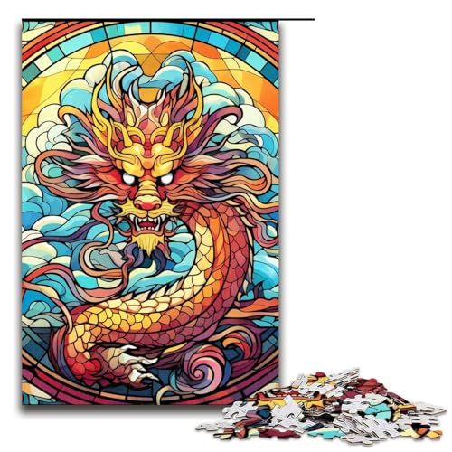 Puzzle für Erwachsene, 1000 Teile, Buntglas, chinesischer Drache, Lernspielzeug, ganze Familie, Größe 50 x 75 cm von LLONGKT