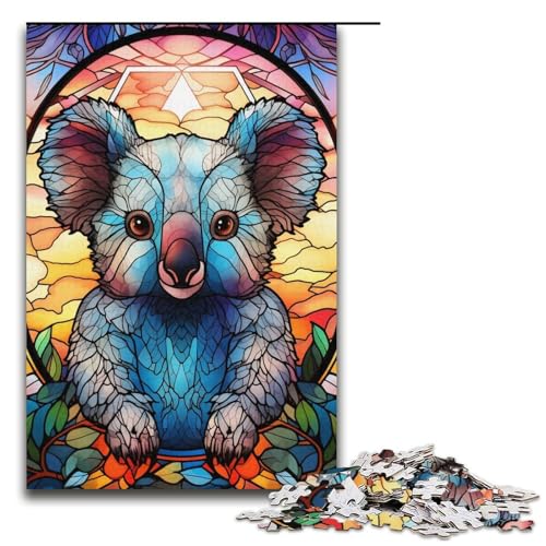 Puzzle für Erwachsene, 1000 Teile, Buntglas-Koala-Puzzle für Erwachsene, Papppuzzle, anspruchsvolles Spiel, Größe 38 x 26 cm von LLONGKT