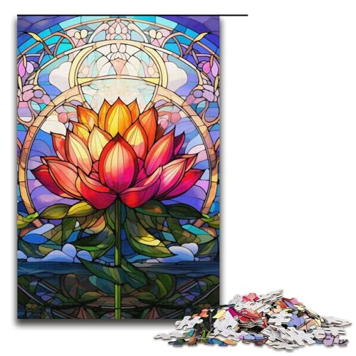 Puzzle für Erwachsene, 1000 Teile, Buntglas-Lotus-Puzzle, Kunstwerk, Teenager ab 14 Jahren, Größe 38 x 26 cm Puzzle für Erwachsene, 1000 Teile, Buntglas-Lotus-Puzzle, Kunstwerk, Teenager ab 14 Jahren, Größe 38 x 26 cm von LLONGKT