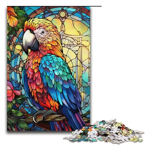 Puzzle für Erwachsene, 1000 Teile, Buntglas-Papagei-Puzzle, Lernpuzzle, Größe 38 x 26 cm von LLONGKT