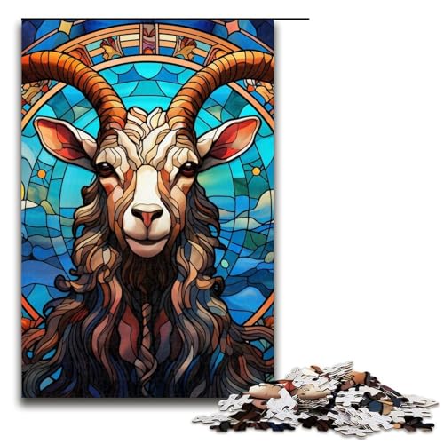 Puzzle für Erwachsene, 1000 Teile, Buntglas-Ziegen-Denkspiel, einzigartiges Geburtstags-Puzzle, Größe 50 x 75 cm Puzzle für Erwachsene, 1000 Teile, Buntglas-Ziegen-Denkspiel, einzigartiges Geburtstags-Puzzle, Größe 50 x 75 cm von LLONGKT