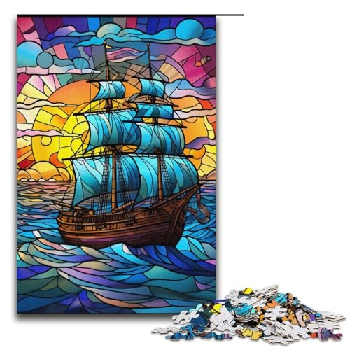 Puzzle für Erwachsene, 1000 Teile, Buntglasboot-Spielzeug, Denkspiel, einzigartiges Herausforderungsspiel, Größe 38 x 26 cm von LLONGKT