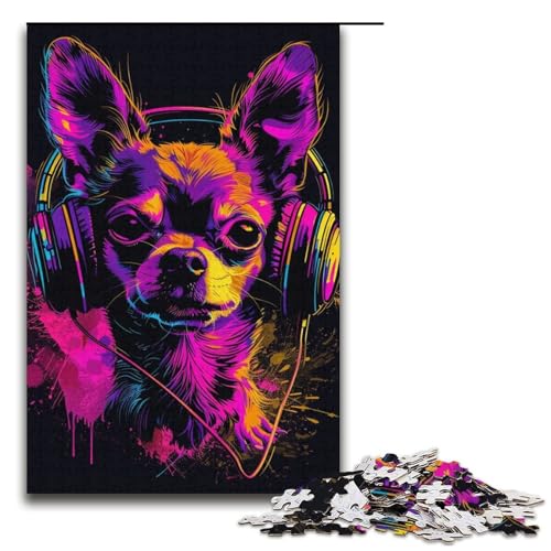 Puzzle für Erwachsene, 1000 Teile, Chihuahua DJ Neon, Puzzle, anspruchsvolles Spiel, Spielzeug, einzigartiger Geburtstag (Größe 38 x 26 cm) von LLONGKT