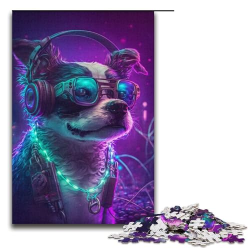 Puzzle für Erwachsene, 1000 Teile, Cooler Hund, der Musik spielt, Puzzles, Geschenke, Familienspiel, Stressabbau, schwierige Herausforderung, Größe 38 x 26 cm von LLONGKT