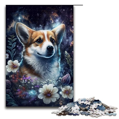 Puzzle für Erwachsene, 1000 Teile, Corgi mit Blumen-Puzzle für Erwachsene, Holzpuzzle, Heimdekoration, Größe 50 x 75 cm Puzzle für Erwachsene, 1000 Teile, Corgi mit Blumen-Puzzle für Erwachsene, Holzpuzzle, Heimdekoration, Größe 50 x 75 cm von LLONGKT