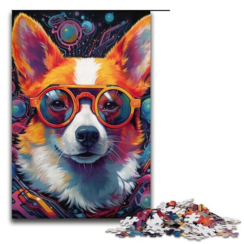 Puzzle für Erwachsene, 1000 Teile, Corgi mit Brille, Spielzeug, Denkspiel, einzigartiges Herausforderungsspiel, Größe 38 x 26 cm von LLONGKT