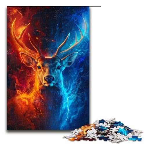Puzzle für Erwachsene, 1000 Teile, EIS- und Feuerhirsch-Puzzles für Holzpuzzle, Lernspiel, Herausforderungsspielzeug (Größe 50 x 75 cm) von LLONGKT