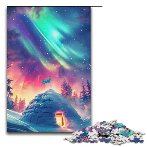 Puzzle für Erwachsene, 1000 Teile, Eisschlösser unter der Aurora Borealis, Familienspaß, Puzzle-Künstlersammlung, bildende Kunst, geeignet für und Teenager ab 14 Jahren, Größe 38 x 26 cm von LLONGKT