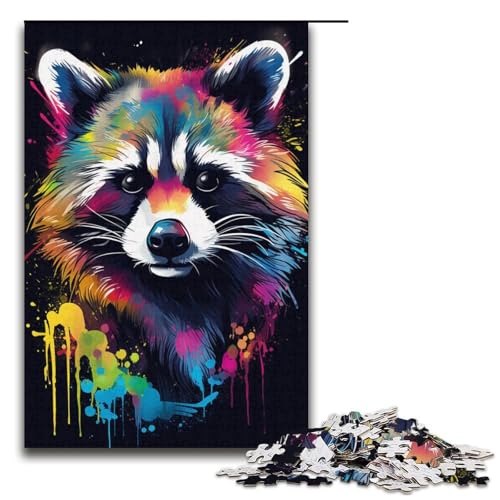 Puzzle für Erwachsene, 1000 Teile, Farbiger Waschbär, Puzzle, Spielzeug, Denkspiel, Geburtstagsgeschenk, Geschenke, Wandkunst (Größe 38 x 26 cm) von LLONGKT