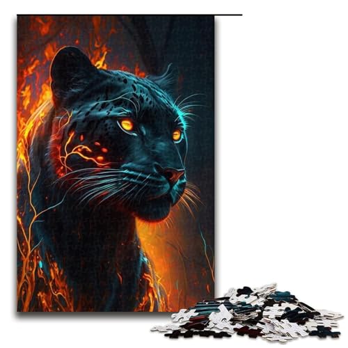 Puzzle für Erwachsene, 1000 Teile, Flammenleopard, Puzzle für die Heimdekoration, Größe 50 x 75 cm von LLONGKT