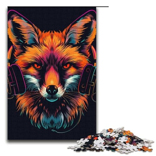 Puzzle für Erwachsene, 1000 Teile, Fuchs mit Sonnenbrille, Puzzle für Erwachsene, Papppuzzle für Sommerliebhaber, Größe 38 x 26 cm von LLONGKT