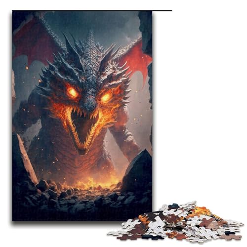 Puzzle für Erwachsene, 1000 Teile, Fury Dragon I, schwieriges Puzzle, perfekte Dekoration für Teenager ab 14 Jahren, Größe 50 x 75 cm von LLONGKT