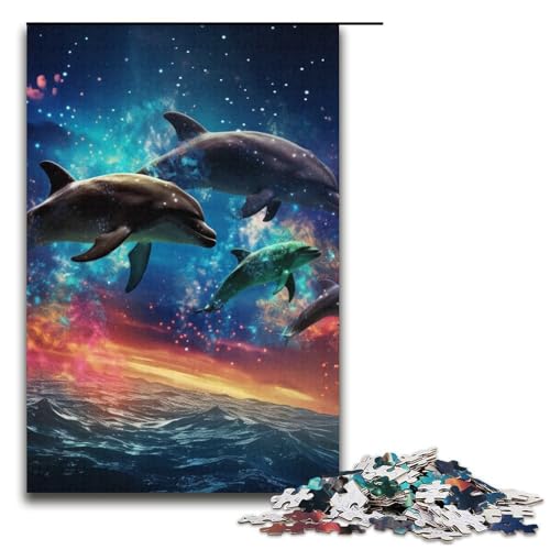 Puzzle für Erwachsene, 1000 Teile, Galaxie-Delfin-Puzzle für Lernspiele, Herausforderungsspielzeug, trainieren Sie Ihr Gehirn und Ihre Hände, Größe 38 x 26 cm von LLONGKT