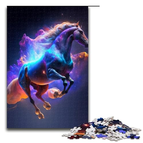 Puzzle für Erwachsene, 1000 Teile, Galaxie-Pferd, Familiendekoration, Größe 50 x 75 cm von LLONGKT