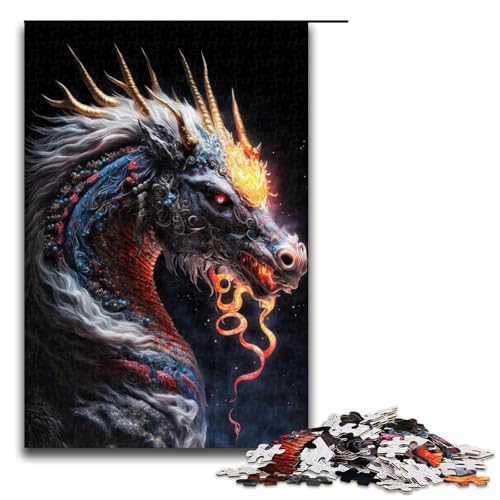 Puzzle für Erwachsene, 1000 Teile, Galaxy Art Dragon Jigsaw, anspruchsvolles Spiel mit passendem Poster und Quizblatt (Größe 50 x 75 cm) von LLONGKT