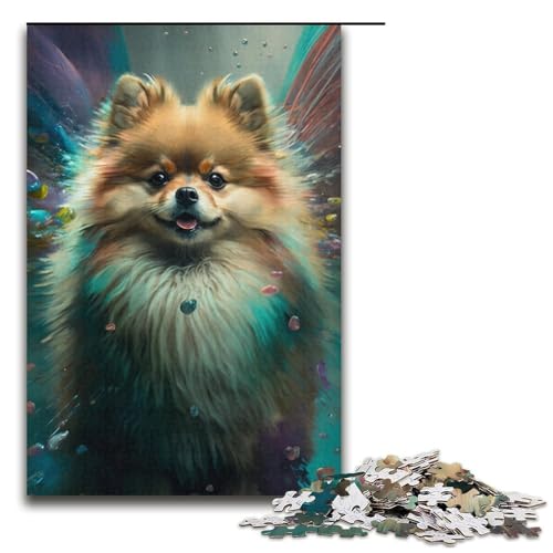 Puzzle für Erwachsene, 1000 Teile, Gemälde eines Zwergspitz, Puzzle-Trickspiel, Herausforderung für die Gehirnintelligenz, süchtig machendes Spielzeug (Größe 38 x 26 cm) von LLONGKT