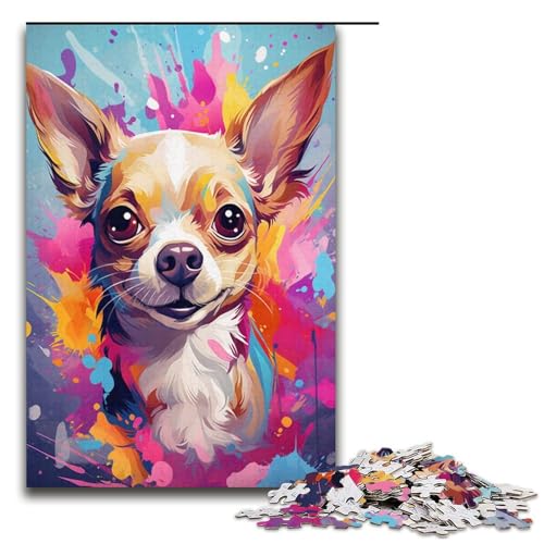 Puzzle für Erwachsene, 1000 Teile, Geschenke, Malen, bunter Chihuahua-Hund, Kunst-Puzzle für Papppuzzle, Familienaktivität (Größe 38 x 26 cm) von LLONGKT