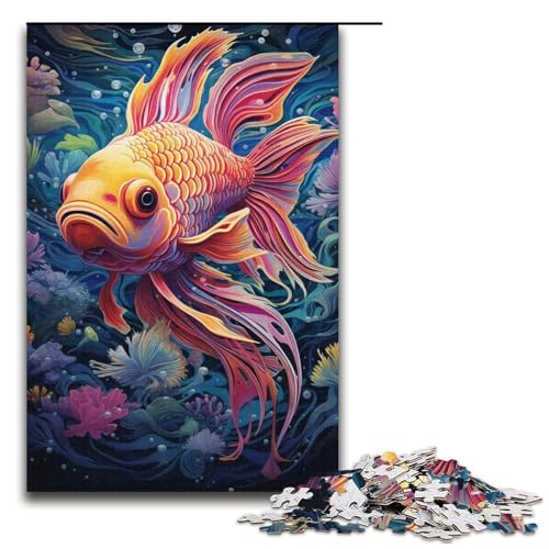 Puzzle für Erwachsene, 1000 Teile, Goldfisch-Puzzle, Spielzeug, Lernspiele, Stressabbau, EIN Kunstwerk, Größe 38 x 26 cm von LLONGKT