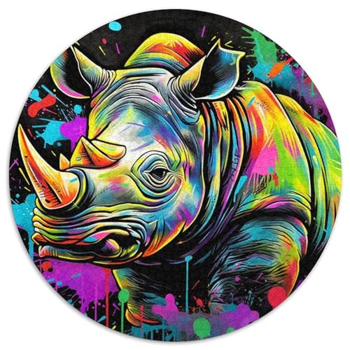 Puzzle für Erwachsene, 1000 Teile, Graffiti-Malerei, Nashorn, Papier, rund, Heimdekoration, Familienspaß, ab 14 Jahren (67,5 x 67,5 cm) von LLONGKT