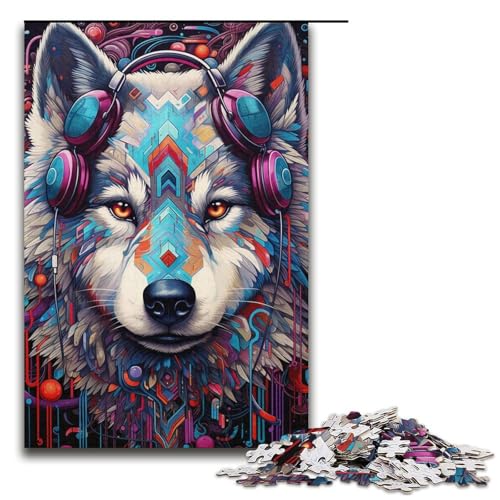 Puzzle für Erwachsene, 1000 Teile, Husky-Kopfhörer, Puzzle, Geschenke für Erwachsene, Größe 38 x 26 cm von LLONGKT