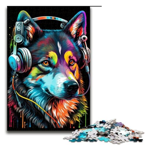 Puzzle für Erwachsene, 1000 Teile, Husky-Kopfhörer-Puzzle, Geschenke, ganze Familie, geeignet für Kinder und Jugendliche ab 14 Jahren, Größe 50 x 75 cm von LLONGKT