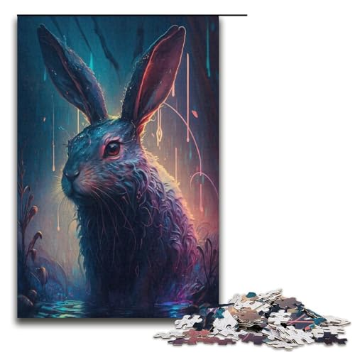 Puzzle für Erwachsene, 1000 Teile, Kaninchen-Malerei, Puzzle, Spielzeug, Denkspiel, Geburtstagsgeschenk, Geschenke, Wandkunst (Größe 38 x 26 cm) von LLONGKT