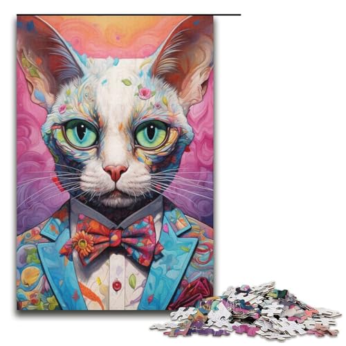 Puzzle für Erwachsene, 1000 Teile, Katze im Anzug, Eltern-Kind-Interaktion, geeignet für Jugendliche ab 14 Jahren von LLONGKT