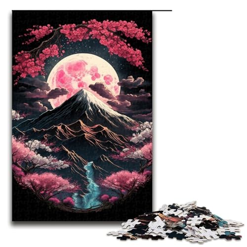 Puzzle für Erwachsene, 1000 Teile, Kirschblüten, Berg Fuji, anspruchsvolles Spiel, Puzzle, perfekte Dekoration, Größe 50 x 75 cm von LLONGKT