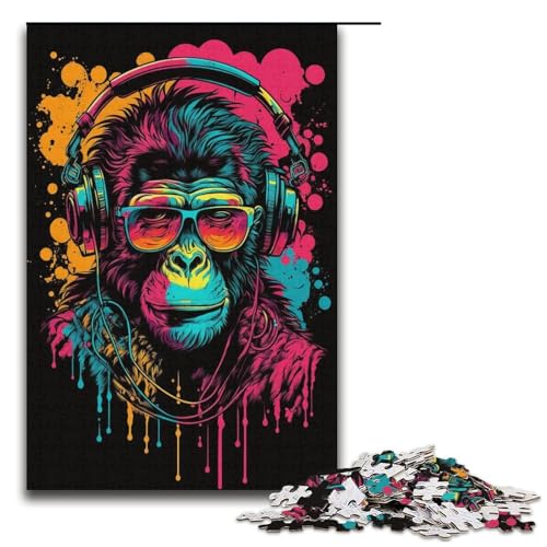 Puzzle für Erwachsene, 1000 Teile, Kopfhörer, Affen-Puzzle, Geschenke, einzigartige Geburtstagsgeschenke (Größe 38 x 26 cm) von LLONGKT