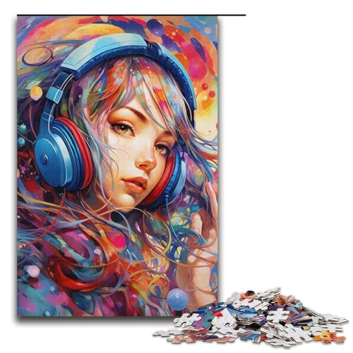 Puzzle für Erwachsene, 1000 Teile, Kopfhörer, Anime-Mädchen, Puzzle, Lernspielzeug, geeignet für Paare, Größe 38 x 26 cm von LLONGKT