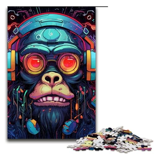 Puzzle für Erwachsene, 1000 Teile, Kopfhörer, Hund, Schnittpuzzle mit passendem Poster und Quizblatt, Größe 50 x 75 cm von LLONGKT
