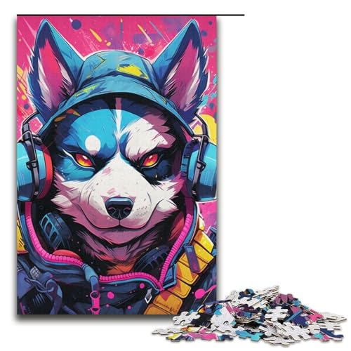 Puzzle für Erwachsene, 1000 Teile, Kopfhörer, Hunde-Puzzle, Geschenke, Familienspiel, Stressabbau, schwierige Herausforderung, Größe 38 x 26 cm von LLONGKT