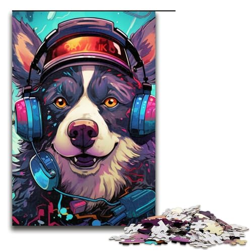 Puzzle für Erwachsene, 1000 Teile, Kopfhörer, Hunde-Puzzles für Erwachsene, Holzpuzzle, Lernspielzeug, Größe 50 x 75 cm von LLONGKT