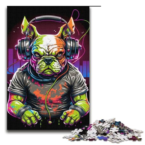 Puzzle für Erwachsene, 1000 Teile, Kopfhörer-Bulldogge, DIY-Puzzle, Spielzeug, Heimkunstdekor für und Teenager ab 14 Jahren, Größe 38 x 26 cm von LLONGKT