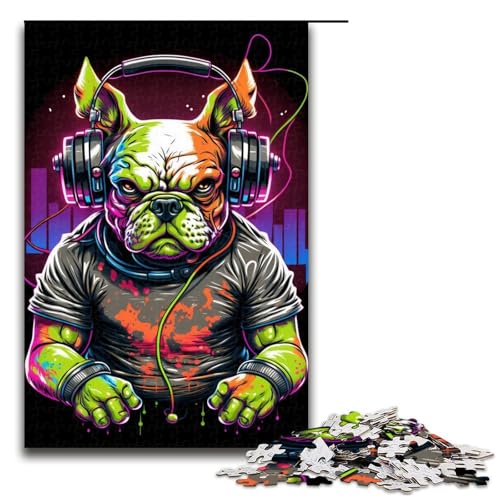 Puzzle für Erwachsene, 1000 Teile, Kopfhörer-Bulldoggen-Puzzle – anspruchsvolles Spiel, Größe 50 x 75 cm von LLONGKT
