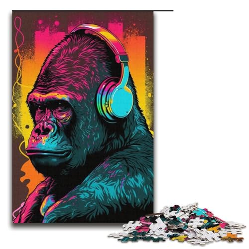 Puzzle für Erwachsene, 1000 Teile, Kopfhörer-Gorilla, DIY-Puzzle, Spielzeug, Heimkunstdekor für und Teenager ab 14 Jahren, Größe 38 x 26 cm von LLONGKT