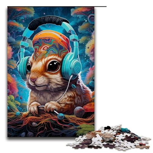 Puzzle für Erwachsene, 1000 Teile, Kopfhörer-Hamster, Entspannungsspiele mit passendem Poster und Quizblatt, Größe 50 x 75 cm von LLONGKT