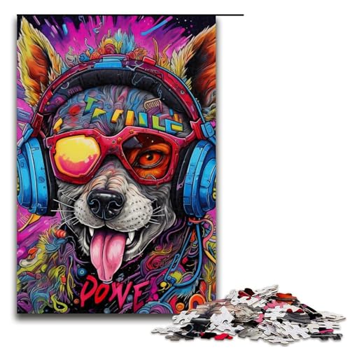 Puzzle für Erwachsene, 1000 Teile, Kopfhörer-Hund, Puzzle für Erwachsene, Holzpuzzle, anspruchsvolles Spiel, Größe 50 x 75 cm von LLONGKT