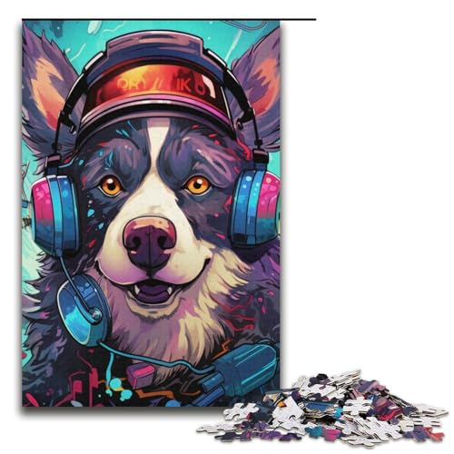 Puzzle für Erwachsene, 1000 Teile, Kopfhörer-Hund-Puzzle – anspruchsvolles Spiel, stärkt die Liebe zwischen Paaren, Größe 38 x 26 cm von LLONGKT