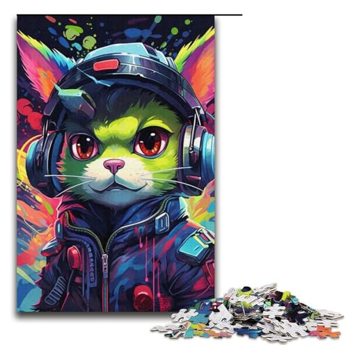 Puzzle für Erwachsene, 1000 Teile, Kopfhörer-Hund-Puzzle – anspruchsvolles Spiel, stärkt die Liebe zwischen Paaren, Größe 38 x 26 cm von LLONGKT