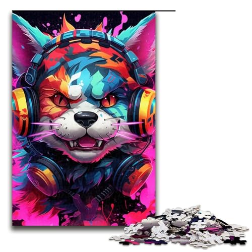 Puzzle für Erwachsene, 1000 Teile, Kopfhörer-Hunde-Puzzle, Lernpuzzle für die Heimdekoration, Größe 50 x 75 cm von LLONGKT