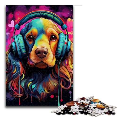 Puzzle für Erwachsene, 1000 Teile, Kopfhörer-Hunde-Puzzle, Lernpuzzle für die Heimdekoration, Größe 50 x 75 cm von LLONGKT