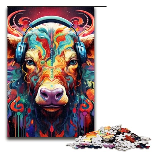 Puzzle für Erwachsene, 1000 Teile, Kopfhörer-Kuh, Familienspaß, Puzzle-Künstlersammlung, bildende Kunst, geeignet für und Teenager ab 14 Jahren, Größe 50 x 75 cm von LLONGKT